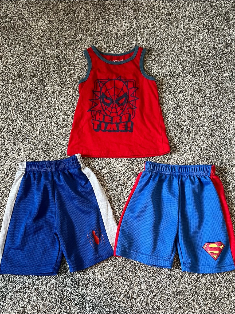 Kids Superhero Red Tank Top and Blue Shorts Set